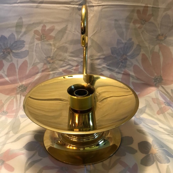 Baldwin Brass Candle Holder With Loop Handle And Drip Saucer 8”Wide 9”Ta… - Picture 2 of 5